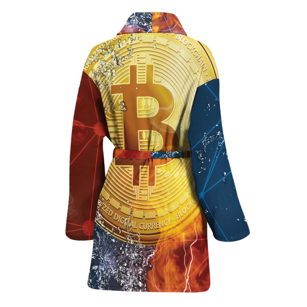Fire And Water Bitcoin Print Women's Bathrobe