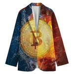 Fire And Water Bitcoin Print Women's Blazer