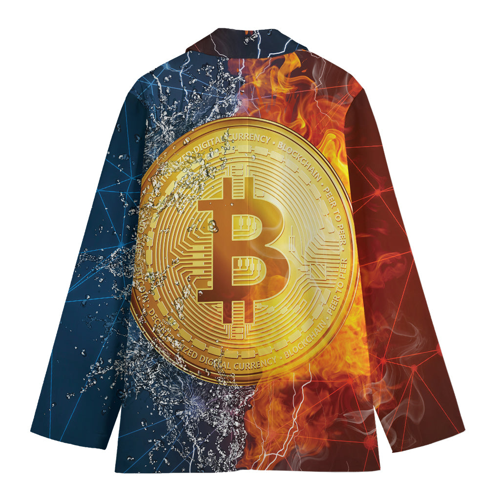 Fire And Water Bitcoin Print Women's Blazer