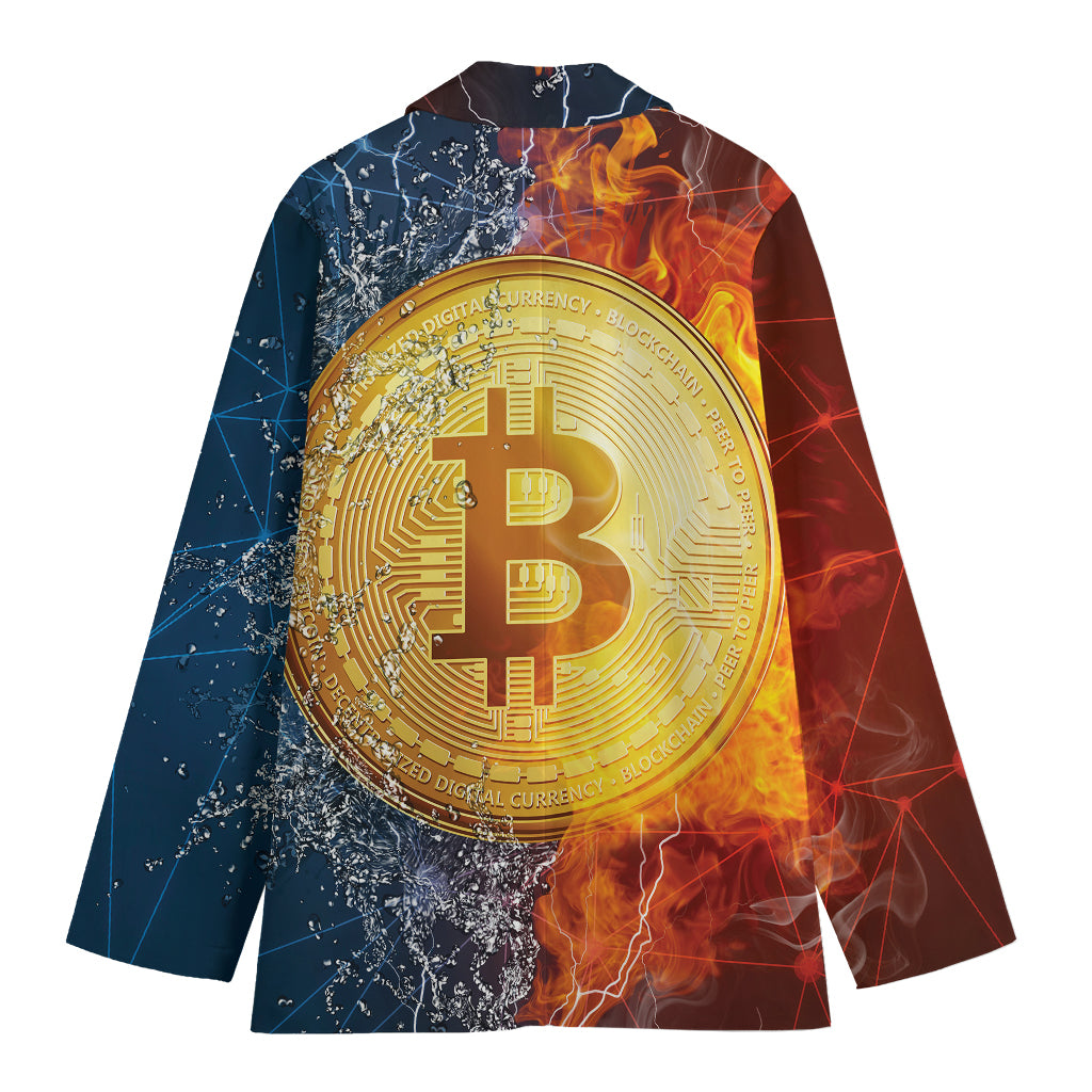Fire And Water Bitcoin Print Women's Blazer