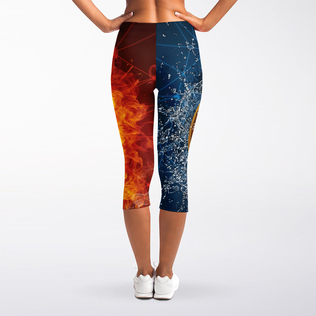 Fire And Water Bitcoin Print Women's Capri Leggings