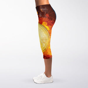 Fire And Water Bitcoin Print Women's Capri Leggings