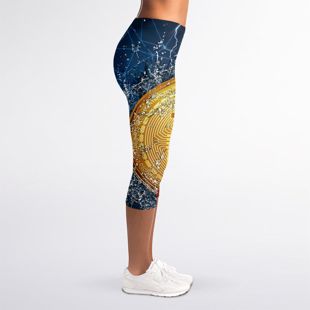 Fire And Water Bitcoin Print Women's Capri Leggings