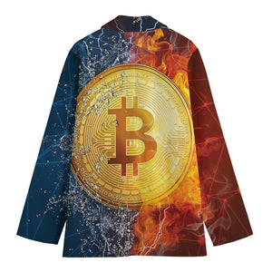 Fire And Water Bitcoin Print Women's Cotton Blazer