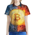 Fire And Water Bitcoin Print Women's Polo Shirt