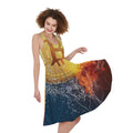 Fire And Water Bitcoin Print Sleeveless Knee Length Dress