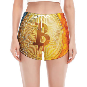 Fire And Water Bitcoin Print Women's Split Running Shorts