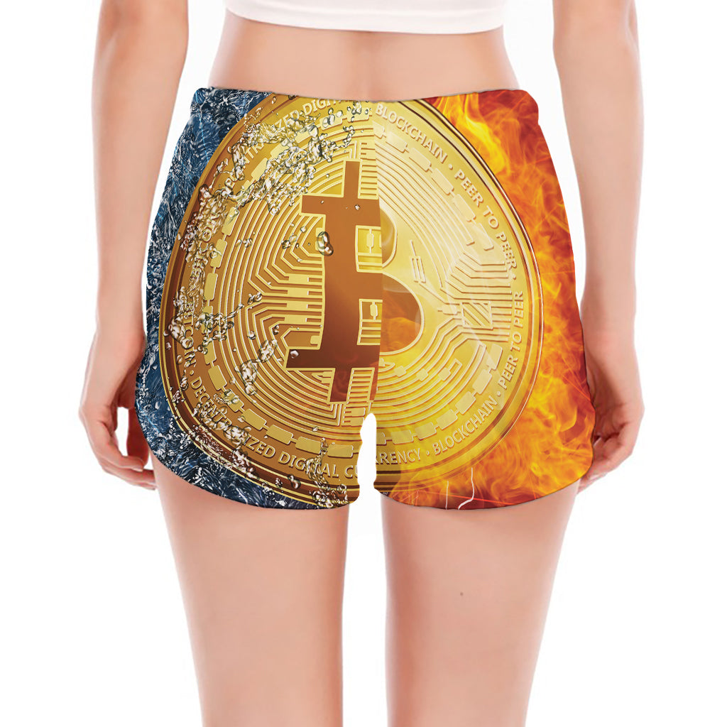 Fire And Water Bitcoin Print Women's Split Running Shorts