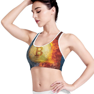 Fire And Water Bitcoin Print Women's Sports Bra