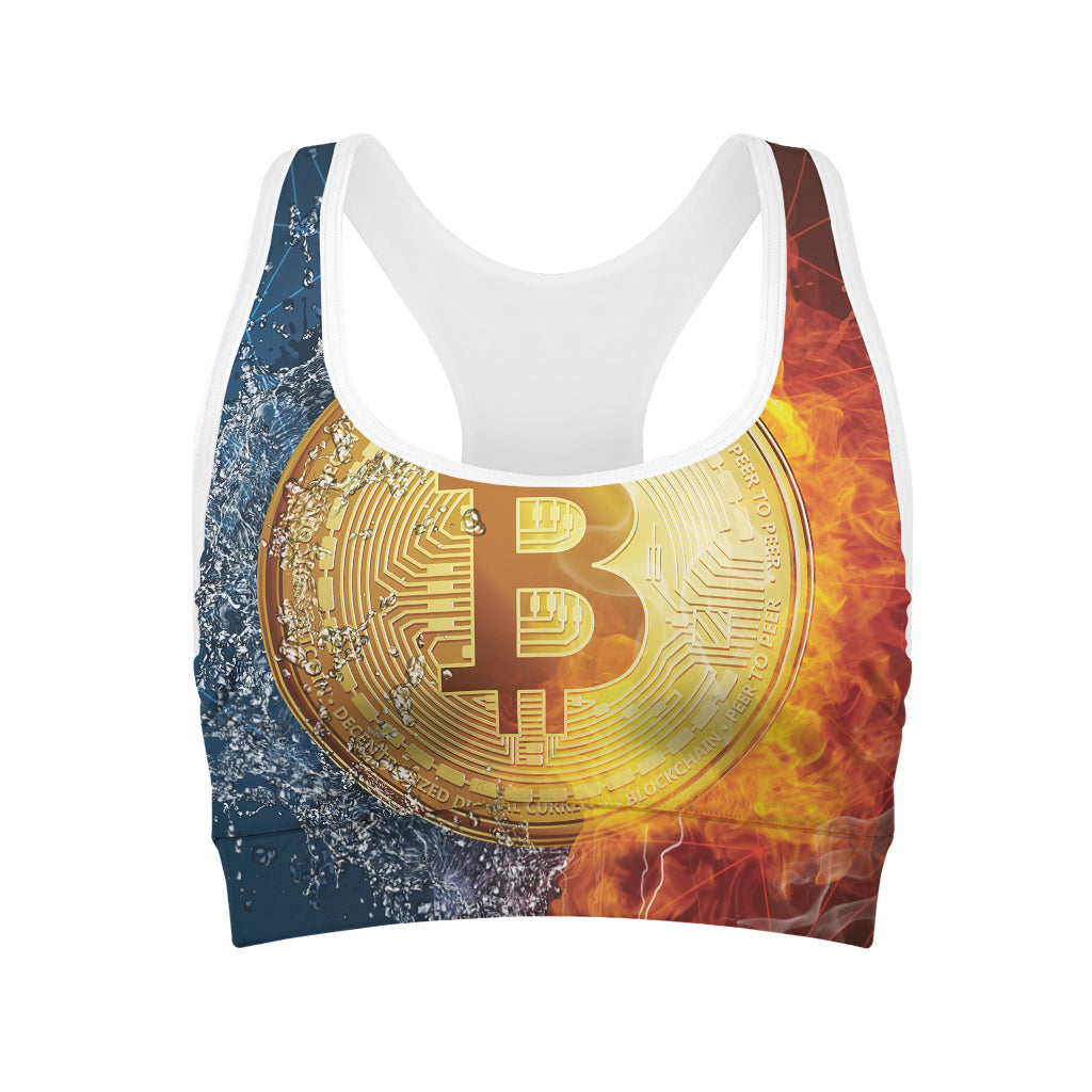 Fire And Water Bitcoin Print Women's Sports Bra