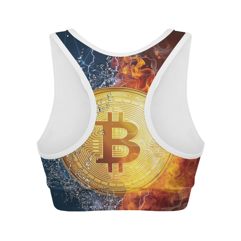 Fire And Water Bitcoin Print Women's Sports Bra