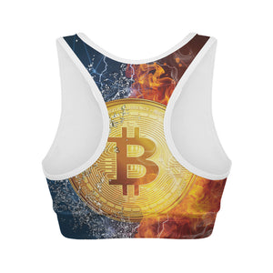 Fire And Water Bitcoin Print Women's Sports Bra