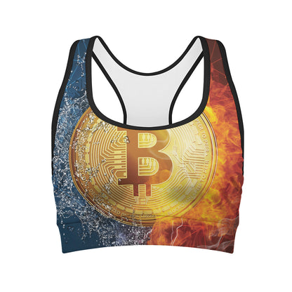 Fire And Water Bitcoin Print Women's Sports Bra
