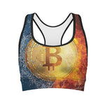 Fire And Water Bitcoin Print Women's Sports Bra