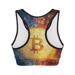 Fire And Water Bitcoin Print Women's Sports Bra