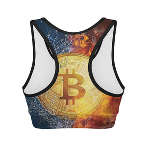 Fire And Water Bitcoin Print Women's Sports Bra