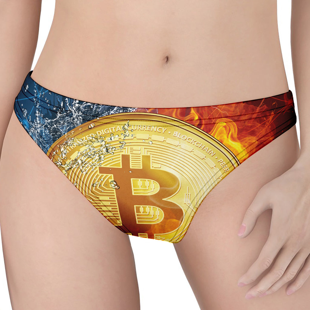 Fire And Water Bitcoin Print Women's Thong