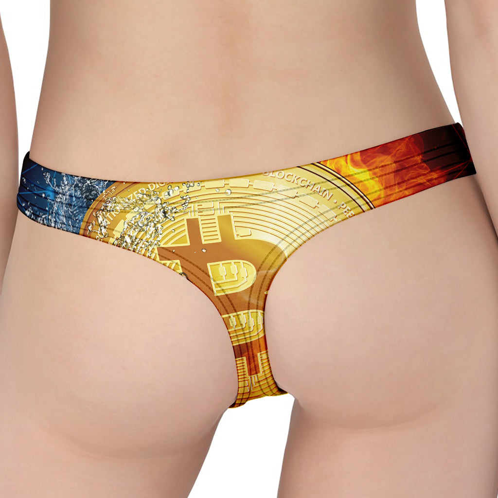 Fire And Water Bitcoin Print Women's Thong