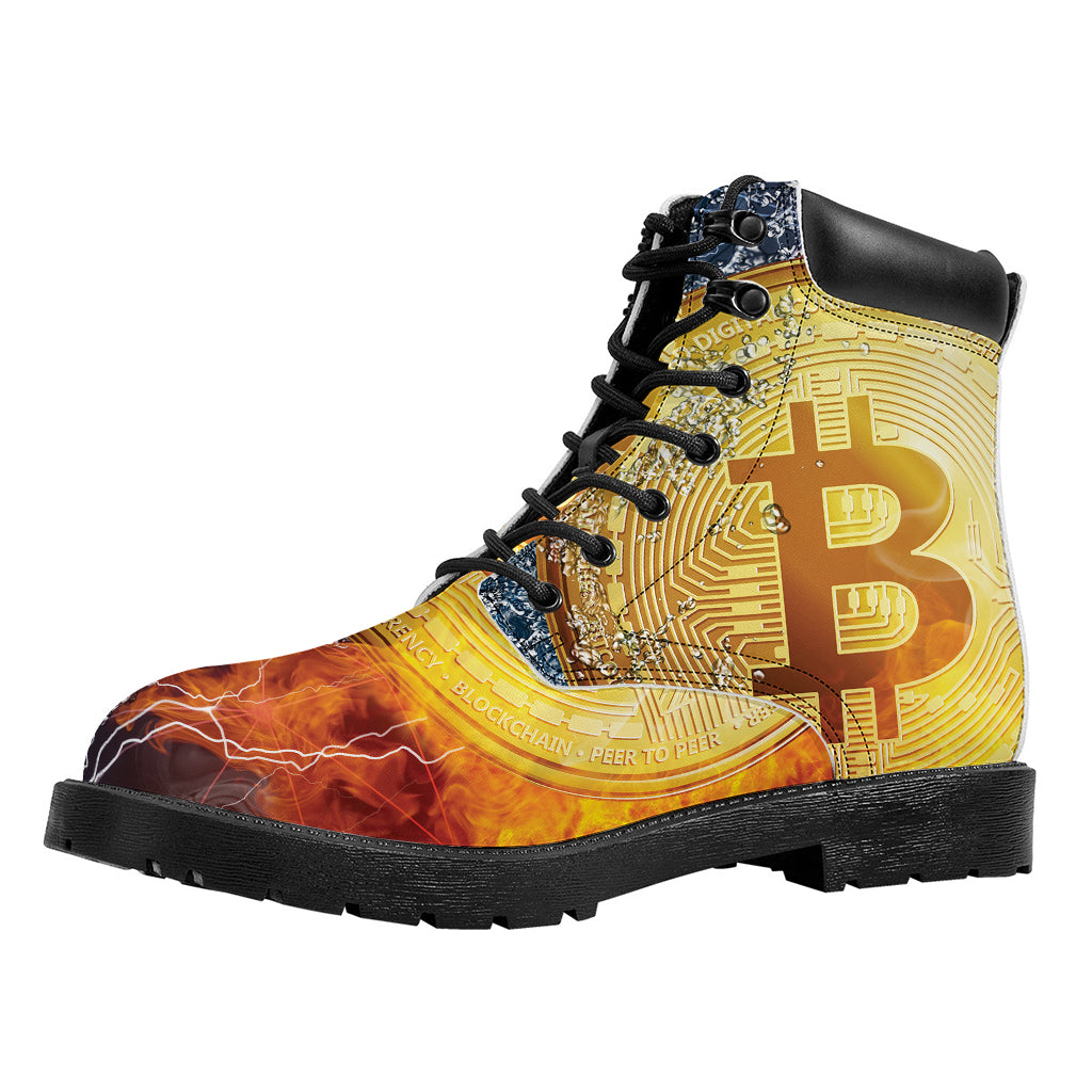 Fire And Water Bitcoin Print Work Boots