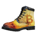 Fire And Water Bitcoin Print Padded Collar Lace Up Boots