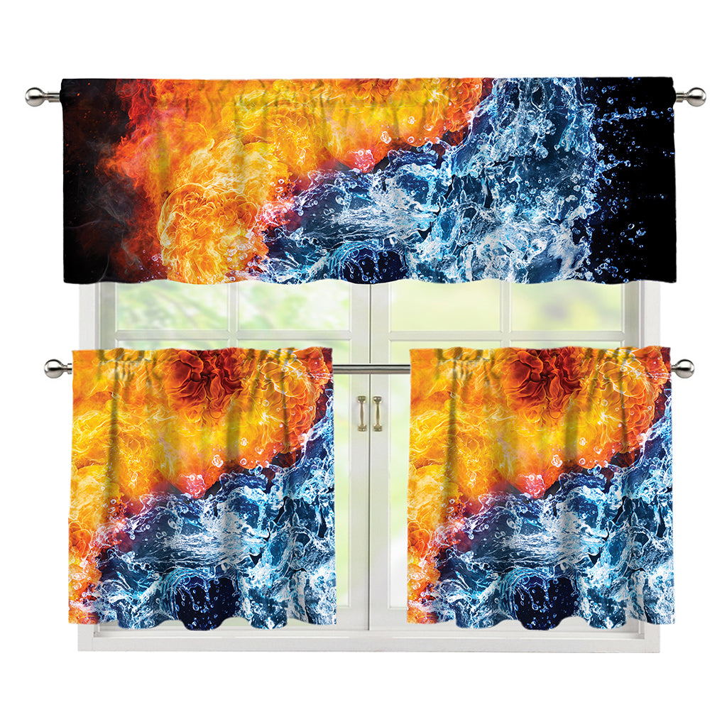 Fire And Water Yin Yang Print 3 Piece Kitchen Curtains