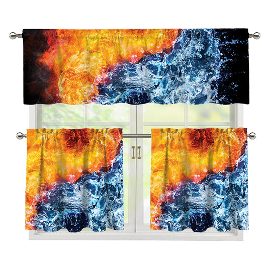 Fire And Water Yin Yang Print 3 Piece Kitchen Curtains
