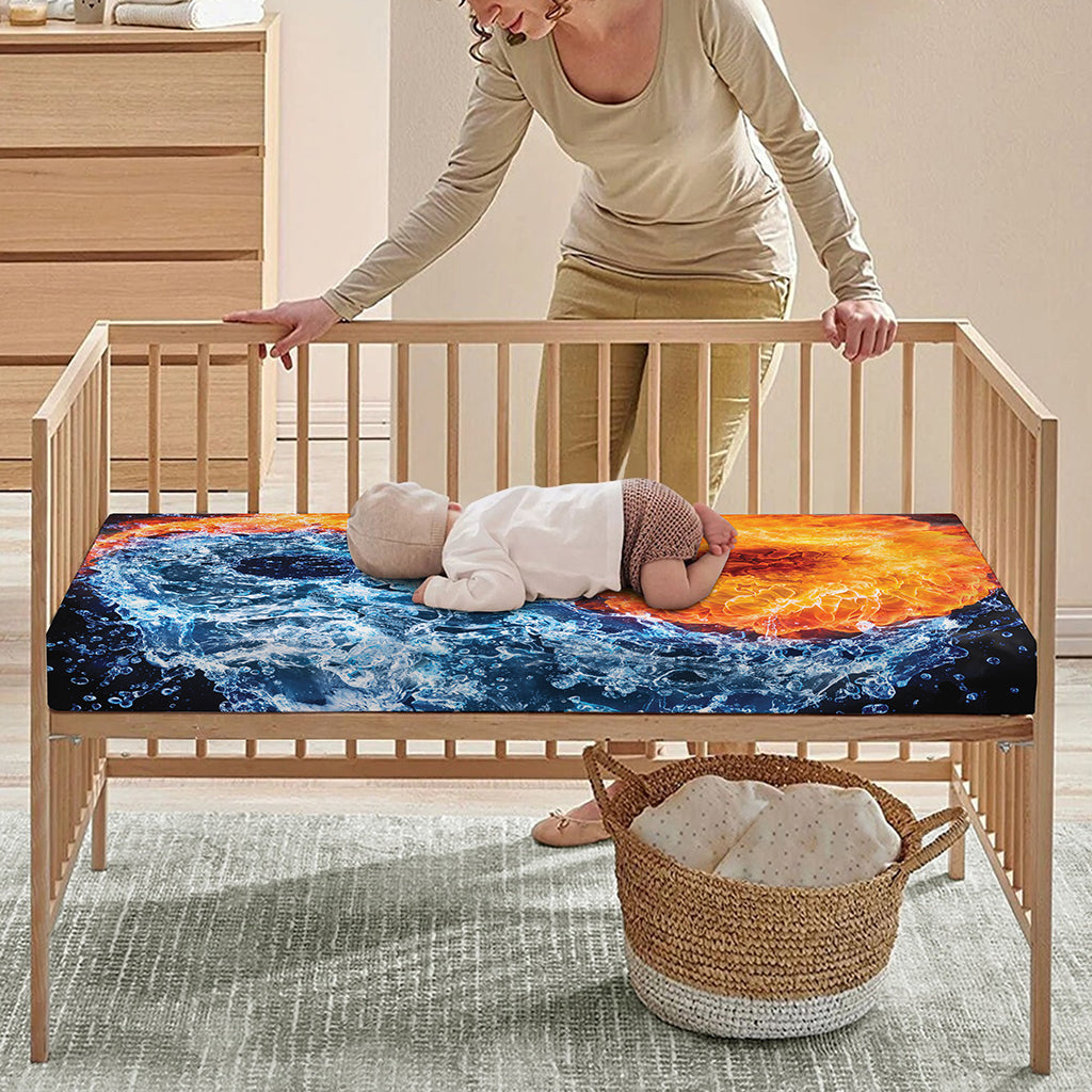Fire And Water Yin Yang Print Baby Crib Sheet