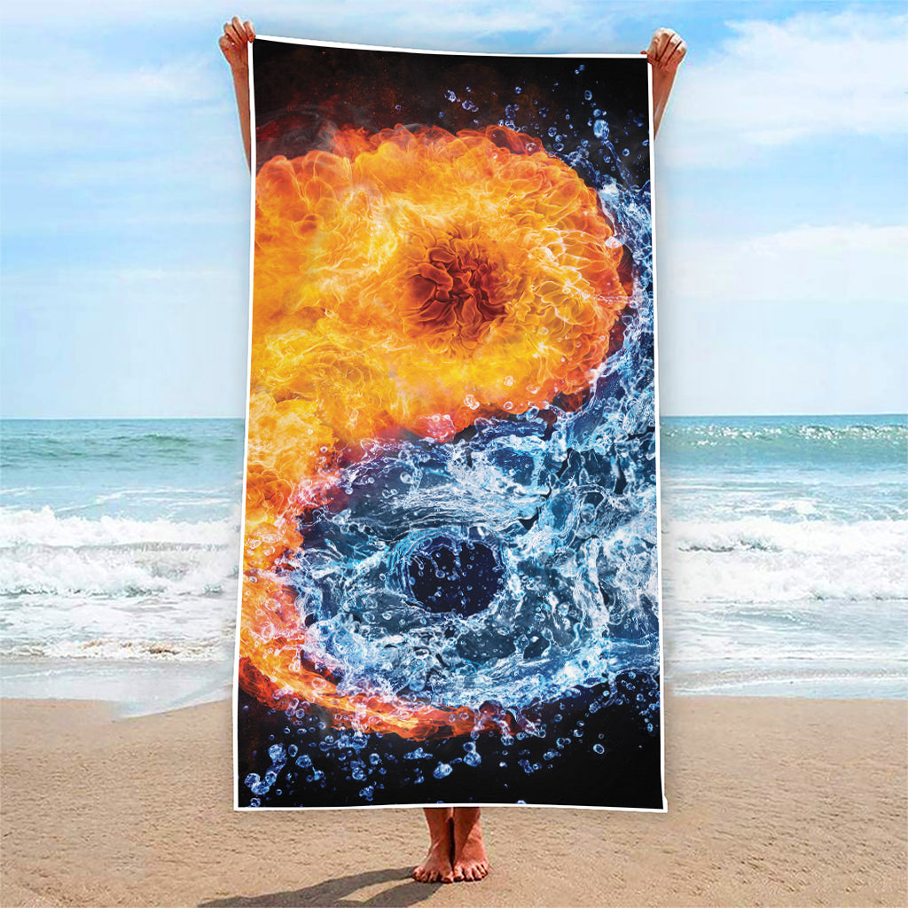 Fire And Water Yin Yang Print Beach Towel