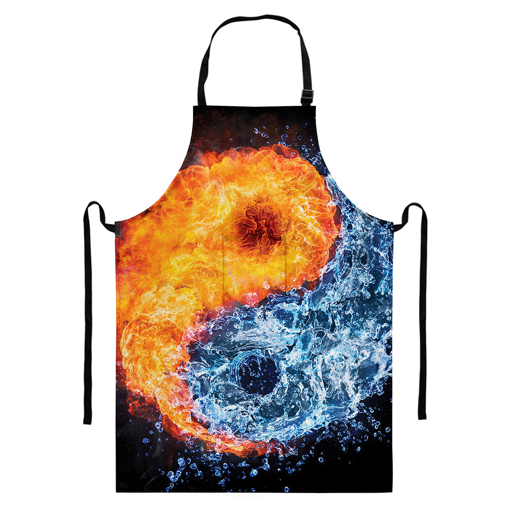 Fire And Water Yin Yang Print Bib Apron With Pocket