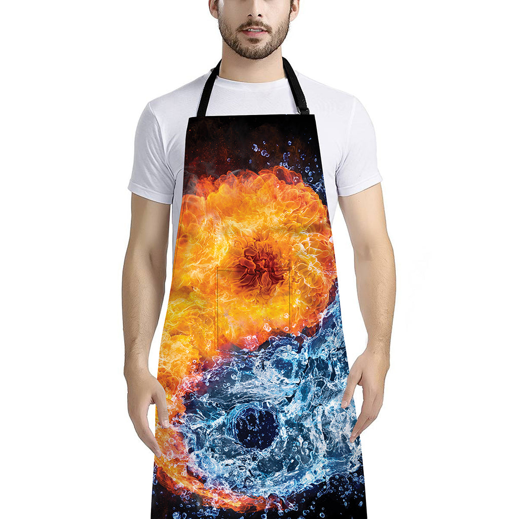 Fire And Water Yin Yang Print Bib Apron With Pocket
