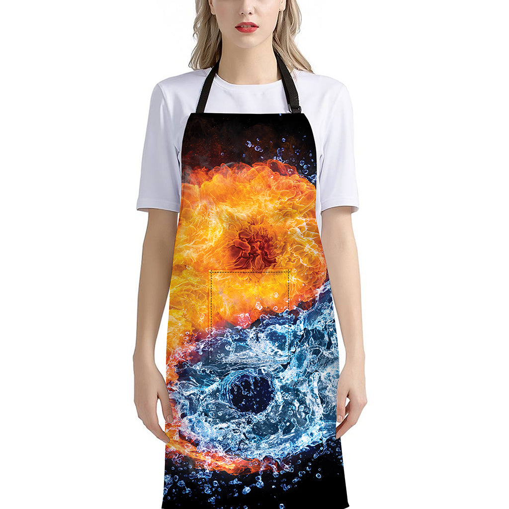 Fire And Water Yin Yang Print Bib Apron With Pocket