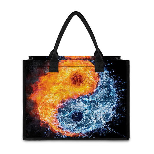 Fire And Water Yin Yang Print Canvas Tote Bag