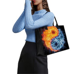 Fire And Water Yin Yang Print Canvas Tote Bag