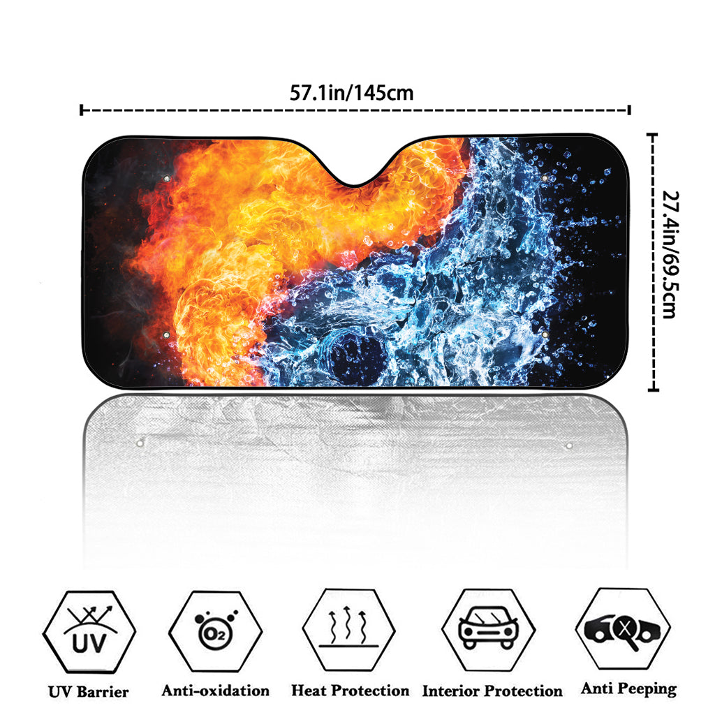 Fire And Water Yin Yang Print Car Windshield Sun Shade