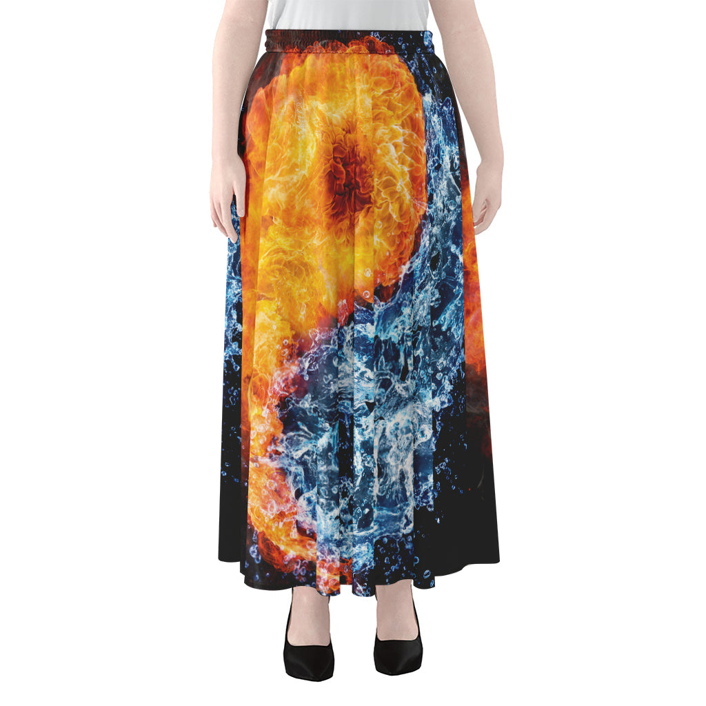 Fire And Water Yin Yang Print Chiffon Maxi Skirt
