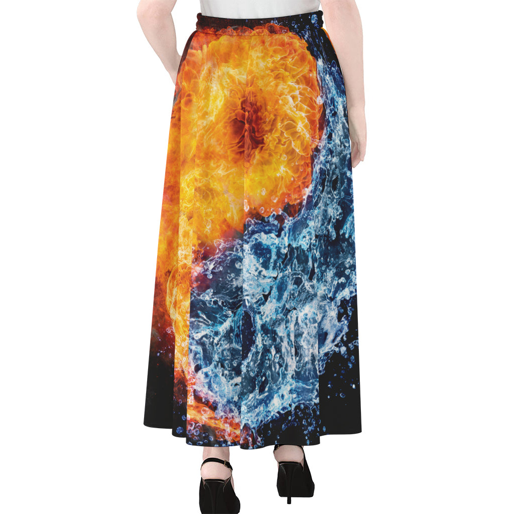 Fire And Water Yin Yang Print Chiffon Maxi Skirt