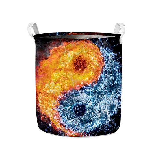 Fire And Water Yin Yang Print Collapsible Laundry Basket
