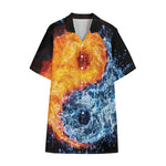 Fire And Water Yin Yang Print Cotton Hawaiian Shirt