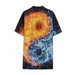 Fire And Water Yin Yang Print Cotton Hawaiian Shirt