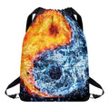 Fire And Water Yin Yang Print Drawstring Backpack