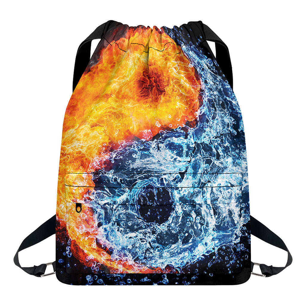 Fire And Water Yin Yang Print Drawstring Backpack