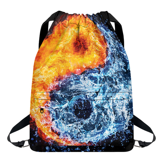 Fire And Water Yin Yang Print Drawstring Backpack