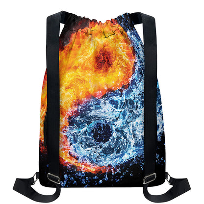 Fire And Water Yin Yang Print Drawstring Backpack