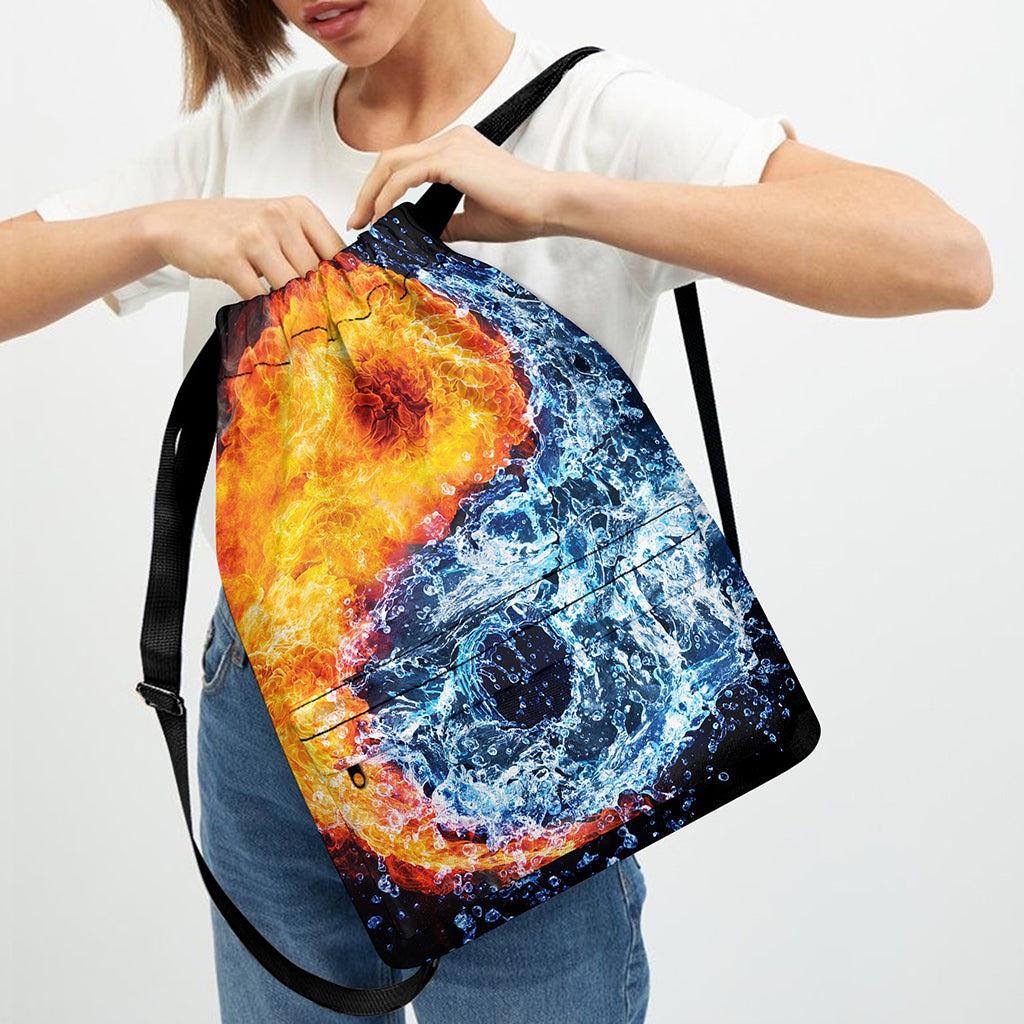 Fire And Water Yin Yang Print Drawstring Backpack
