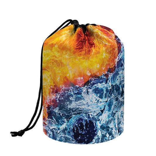 Fire And Water Yin Yang Print Drawstring Makeup Bag