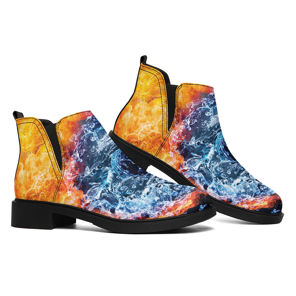 Fire And Water Yin Yang Print Flat Ankle Boots