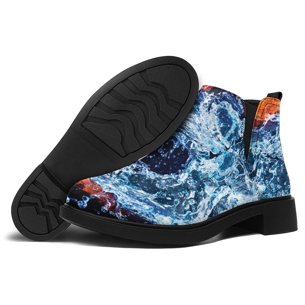 Fire And Water Yin Yang Print Flat Ankle Boots