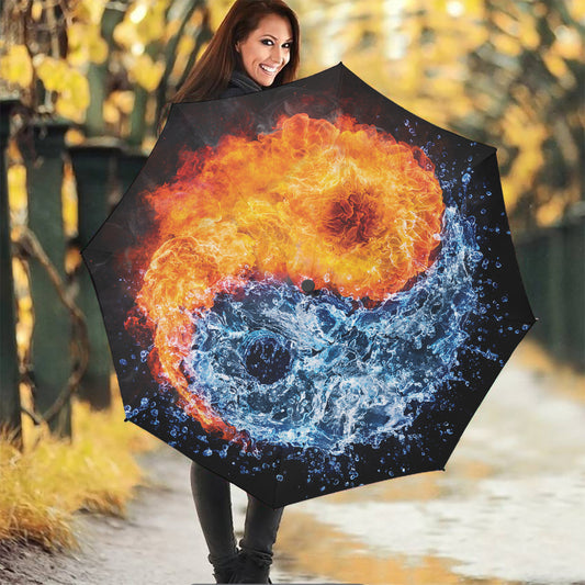 Fire And Water Yin Yang Print Foldable Umbrella