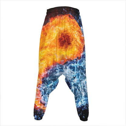 Fire And Water Yin Yang Print Hammer Pants
