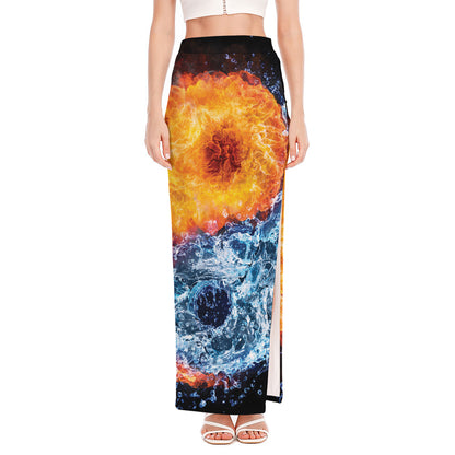 Fire And Water Yin Yang Print High Slit Maxi Skirt